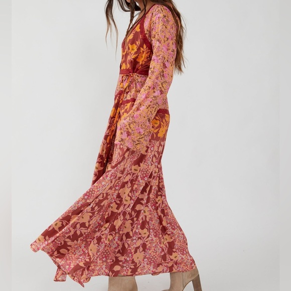 Free People Tilda Dress XS Fall Floral Maxi Pumpkin Spice Vibes Autumn Boho 🍂 - Picture 2 of 3